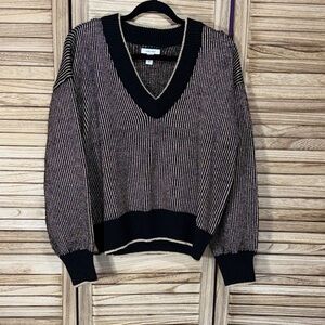 Nine West Black and Cream V-Neck Sweater Size L